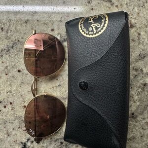 Ray-Ban Gold Frame Sunglasses with Pink Mirror Lenses